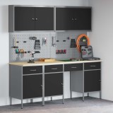 vidaXL Dulap de lucru cu sertar 10 pcs Negru Lemn ingineresc și oțel 3321470