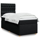 VidaXL Pat box spring cu saltea, negru, 90x190 cm, textil