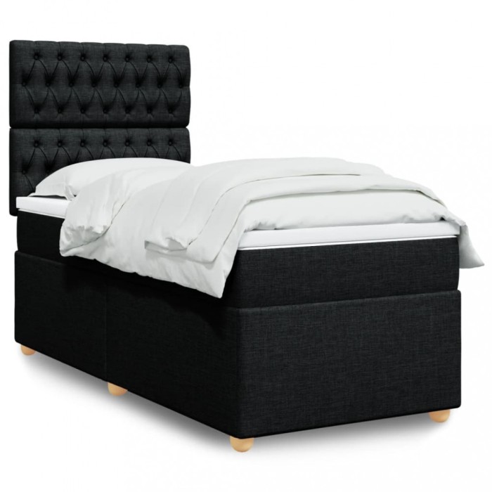 vidaXL Pat box spring cu saltea, negru, 100x200 cm, textil 3293500