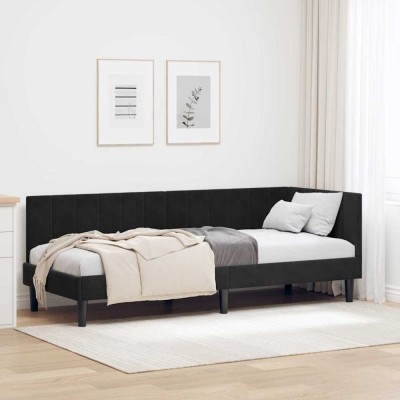 vidaXL Cadru de pat colțar cu headboard Negru 80 x 200 cm Catifea 42016333 foto