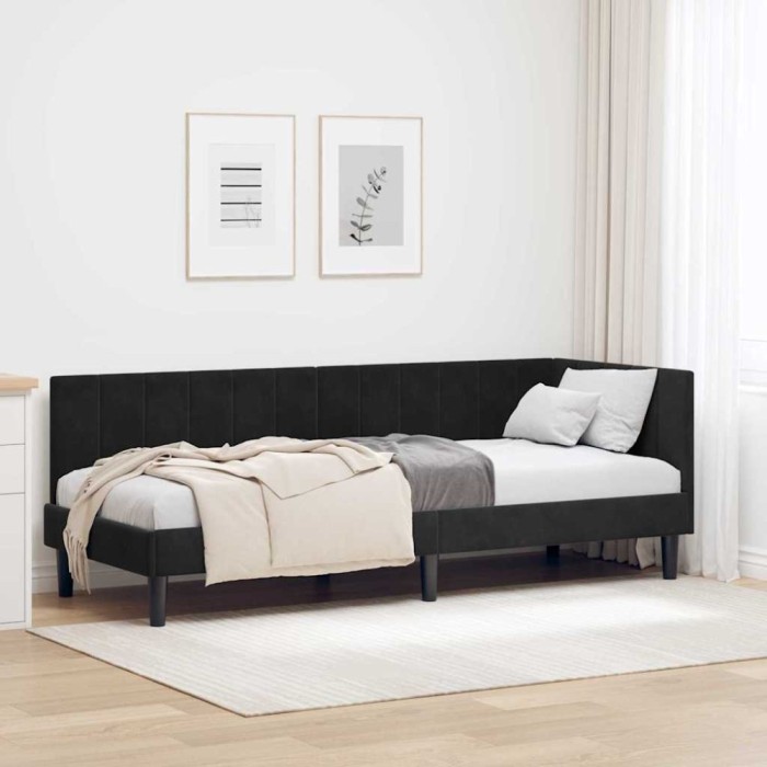 vidaXL Cadru de pat colțar cu headboard Negru 80 x 200 cm Catifea 42016333