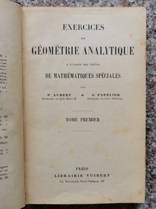 Exercices De Geometrie Analytique - P. Aubert, C. Papelier , B393