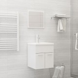 Set mobilier de baie, alb extralucios, lemn prelucrat