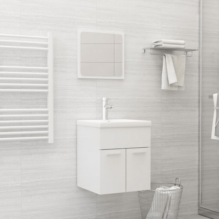 Set mobilier de baie, alb extralucios, lemn prelucrat