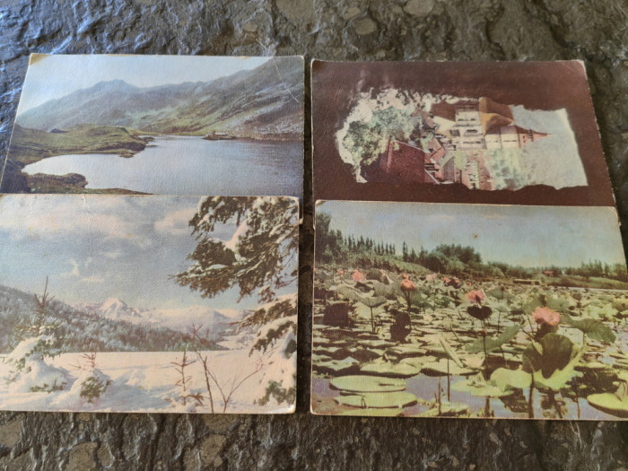 Lot 4 Carti postale circulate, primele CP color RPR,orasul Stalin,Snagov,PredeaL