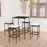 Cumpara ieftin Set mobilier bar de grădină cu perne, 5 piese, maro, poliratan