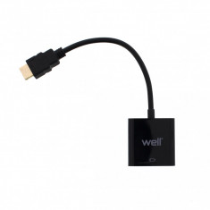 Adaptor HDMI tata - VGA mama Well, 20 cm, Full HD, Negru foto