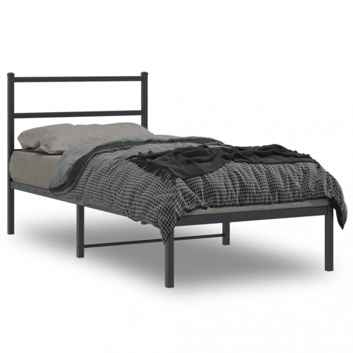 vidaXL Cadru de pat metalic cu tăblie, negru, 90x190 cm 355357