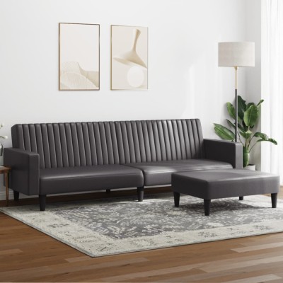 vidaXL Set de canapele, 2 piese, gri, piele ecologică foto