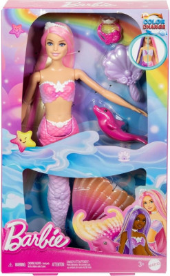 Barbie Mermaid Papusa, &amp;quot;Malibu&amp;quot; cu parul roz, accesorii de styling, Pet Dolphin foto