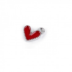 Mini pandantiv decorativ inima 10 x 10 mm, Argintiu rosu
