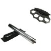 Set Autoaparare: Baston Telescopic Otel Argintiu 64cm + Box Metalic Negru. Extensibil, Compact 20cm, Husa Curea