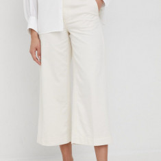 Drykorn pantaloni de bumbac femei, culoarea bej, lat, medium waist