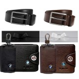 Set curea piele, portofel si husa chei cu sigla BMW, negru/maro
