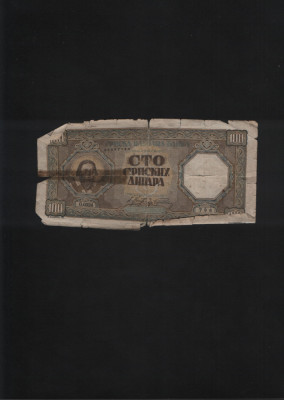 Republica Srpska / Bosnia Herzegovina 100 dinara 1943 seria0324 uzata rupta foto