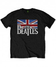 Tricou Unisex The Beatles Drop T Logo &amp;amp; Vintage Flag foto