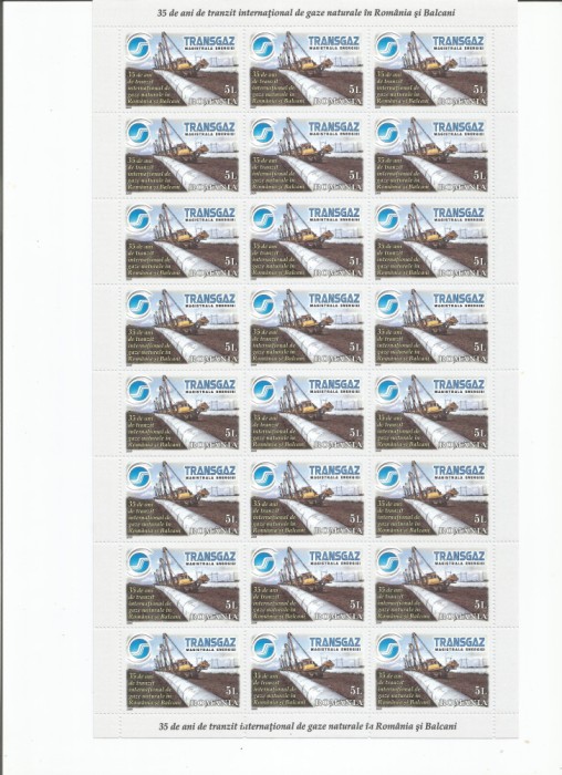 |Romania, LP 1848/2009, TRANSGAZ, 35 de ani de tranzitde gaze nat., coala, MNH