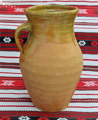 Ulcea de 2 litri de lut ars (1), ceramica traditionala romaneasca vechime 75 ani foto