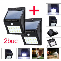 Set 2 bucati Lampa cu LED Incarcare Solara si Senzori de Miscare 20 Leduri foto