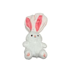 Iepure de pluș alb, transformabil &icirc;n pernă, urechi mari, &icirc;nchidere cu fermoar, 35 cm
