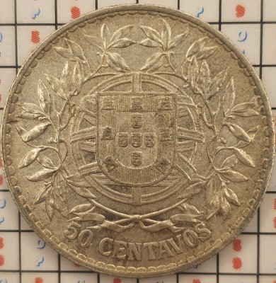 Portugalia 50 centavos 1916 - argint - km 561 - A004 foto