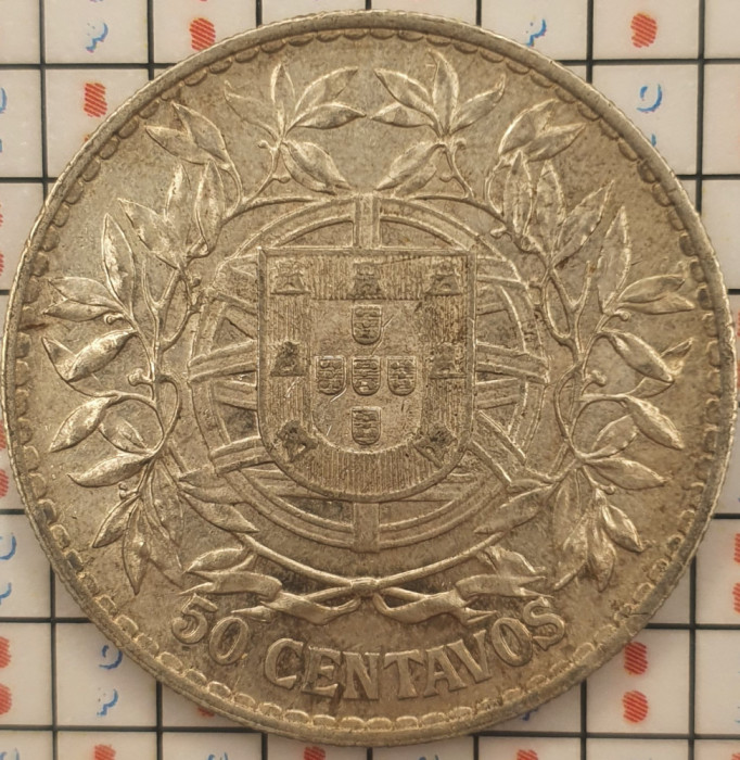 Portugalia 50 centavos 1916 - argint - km 561 - A004