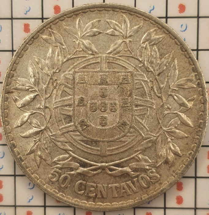 Portugalia 50 centavos 1916 - argint - km 561 - A004