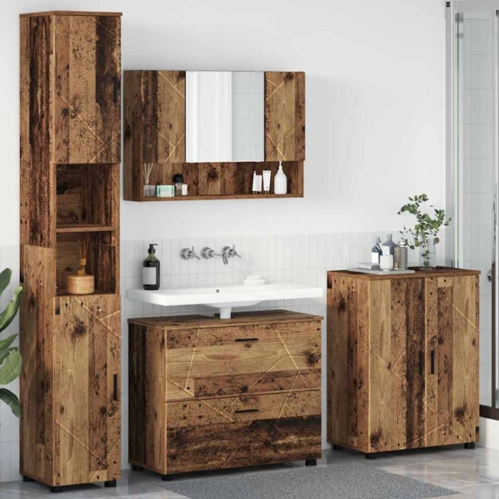 Set de mobilier pentru baie 4 pcs Lemn vechi 30 x 35 x 192 cm