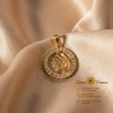 Pandantiv Madonna Grazia cu Fecioara Maria E i cristale zirconia, placat cu aur 18K, 1,6 cm , Brazilia