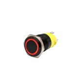 Buton push iluminat cu mentinere, 5A 12-24V DC, 19mm, IP67, metalic, inel LED rosu, 5 pini, FLM16-FJ-1-EX000-A11Z5-RED