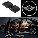 Set 2 Lampi Proiectoare LED Logo Universale Mini Cooper - Senzor IR, Fibra Carbon, Lumina Alb Rece