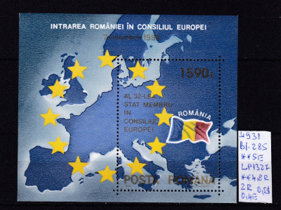 1993 Intrarea Rom&amp;acirc;niei in Consiliul Europei Bl.285 LP1327 MNH Pret 1,9+1 Lei foto