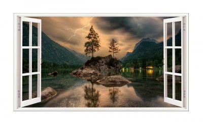 Sticker decorativ, Fereastra 3D, Lac, 85 cm, 542STK foto