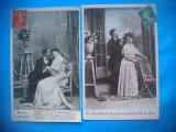 HOPCT 1625 CUPLU-ROMANTICA-FRANTA-TCV-LOT 2 CARTI POSTALE VECHI-CIRCULATE, Circulata, Printata