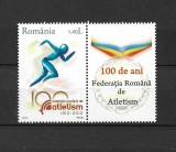 ROMANIA 2012 - 100 DE ANI FEDERATIA ROMANA DE ATLETISM, VINIETA, MNH - LP 1939b