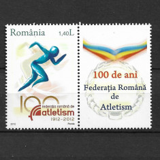 ROMANIA 2012 - 100 DE ANI FEDERATIA ROMANA DE ATLETISM, VINIETA, MNH - LP 1939b