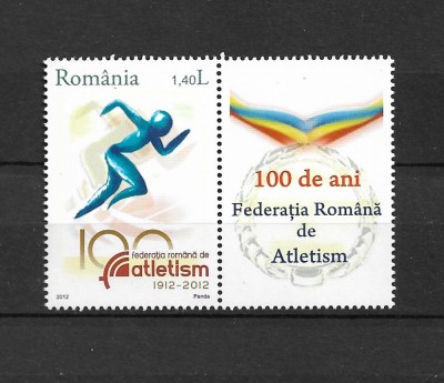 ROMANIA 2012 - 100 DE ANI FEDERATIA ROMANA DE ATLETISM, VINIETA, MNH - LP 1939b foto