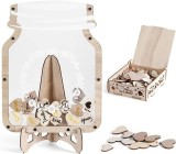 Set carte de oaspeti si 50 inimi de lemn pentru nunta Cranight ,lemn, natur, 40x30 cm/30x15m