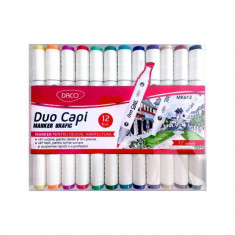 Set 12 Markere Grafice DACO Duo Capi, Doua Capete, Marker Evidentiator, Markere, Marker Doua Capete, Markere, Marker Grafic, Marker pentru Scoala, Mar