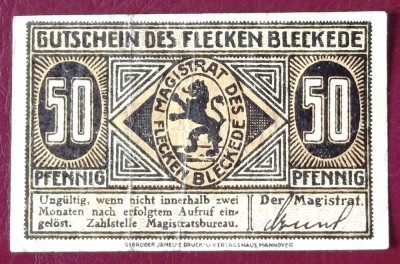 Germania notgeld 50 pfennig Bleckede ** foto