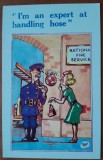 Carte postala, necirculata, desen pompier si femeie, perioada interbelica