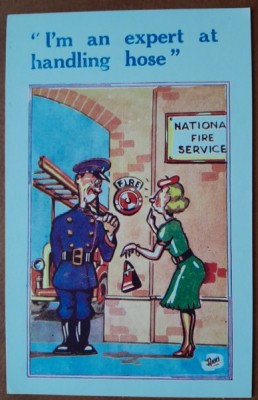 Carte postala, necirculata, desen pompier si femeie, perioada interbelica foto