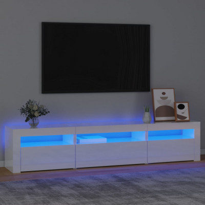 vidaXL Comodă TV cu lumini LED, alb extralucios, 195x35x40 cm foto