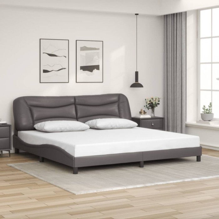 vidaXL Cadru de pat cu tăblie, gri, 200x200 cm, piele ecologică 3208026