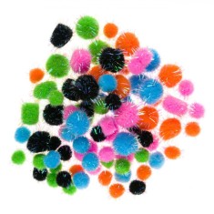 Set Pompon Creativ, Multicolor, 80 Bucăți, Glitter Argintiu, 1-2cm