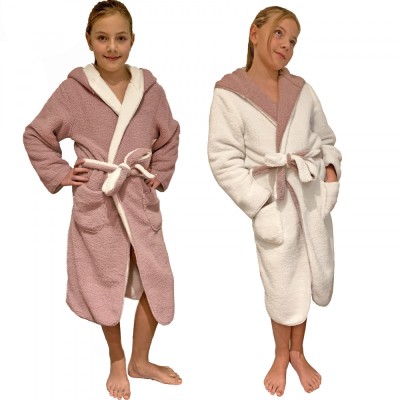 Halat de baie reversibil pentru copii Homelevel, 9-10 ani, Roz / Crem, Poliester, 55056.1.10 foto