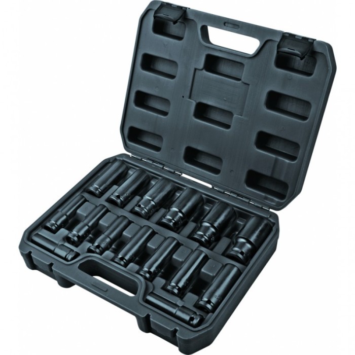 TOPMASTER Set 15 chei tubulare hexagonale lungi de impact 10-32 mm prindere patrat 1/2
