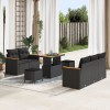 Set canapea de gradina Gossi cu perne negru poliratan acacia, set de dining de gradina Gossi cu perne negru poliratan acacia