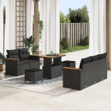 Set canapea gradina Gossi 8 piese si pernute negru poliratan acacia, set dining gradina Gossi 3 piese si pernute negru poliratan acacia