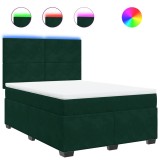 Cumpara ieftin Pat box spring cu saltea, verde inchis, 140x200 cm, catifea